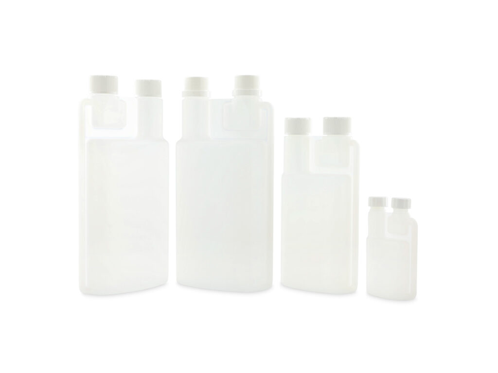 Doseerflessen in plastic twinneck