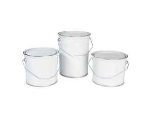 Weiße Eimer mit Tulpenverschluss und Henkel