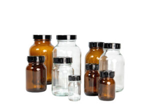 Glazen poederpotten naturel en amber